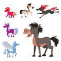 Horse pony stallion vector breeds color farm equestrian mammal domestic animal mane zoo character illustration.