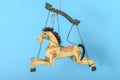 Horse puppet isolated in blue background Royalty Free Stock Photo