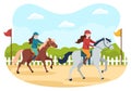 Horse Race Cartoon Illustration with Characters People doing Competition Sports Championships or Equestrian Sports in Racecourse Royalty Free Stock Photo