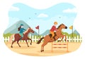 Horse Race Cartoon Illustration with Characters People doing Competition Sports Championships or Equestrian Sports in Racecourse Royalty Free Stock Photo