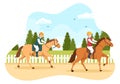 Horse Race Cartoon Illustration with Characters People doing Competition Sports Championships or Equestrian Sports in Racecourse Royalty Free Stock Photo