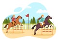 Horse Race Cartoon Illustration with Characters People doing Competition Sports Championships or Equestrian Sports in Racecourse Royalty Free Stock Photo