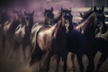 Horse race. Galloping stallions with abstract color background. Equestrian jockey on horseback. Royalty Free Stock Photo