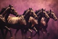 Horse race. Galloping stallions with abstract color background. Equestrian jockey on horseback. Royalty Free Stock Photo