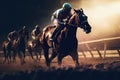 Horse race. Galloping stallions with abstract color background. Equestrian jockey on horseback. Royalty Free Stock Photo