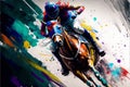 Horse racing on a colorful abstract background. AI generated Royalty Free Stock Photo