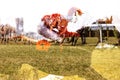 Horse racing, equestrian performance sport. Double exposure