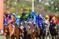 Horse Racing Jockeys Close-Up Colors Royalty Free Stock Photo