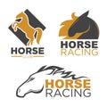 Horse racing sport club vector isolated running mustang icons set Royalty Free Stock Photo