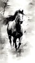 horse rendered in crayon, skillfully executed in the traditional Chinese drawing style.