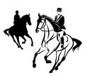 Horse and rider during equestrian sport competition black and white vector design