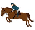 Horse rider, horse jump in equestrian sports. Vector illustration Royalty Free Stock Photo