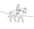 Horse and rider on horseback logo. Continuous one line drawing.