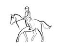 Horse and rider on horseback logo. Continuous one line drawing.