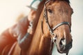 Horse rider hugging her horse after training. Equestrian theme Royalty Free Stock Photo