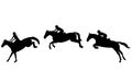 Horse rider jump in three steps, Jumping show. Equestrian sport. High quality silhouettes Royalty Free Stock Photo