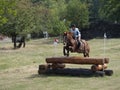 Horse rider jumping over a barrier Royalty Free Stock Photo