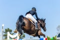 Horse Rider Jumping Poles Rear Action Royalty Free Stock Photo