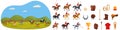 Horse rider playing polos game icons set cartoon . Sport mallet