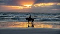 Horse and Rider Posing in the Surf and Sunbeams Royalty Free Stock Photo