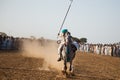 Horse rider, riding in a tent pegging event Royalty Free Stock Photo