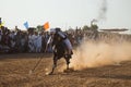 Horse rider, riding in a tent pegging event Royalty Free Stock Photo