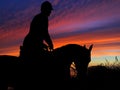 Horse and Rider Silhouette Sunset Royalty Free Stock Photo