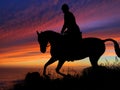 Horse and Rider Silhouette Sunset Royalty Free Stock Photo