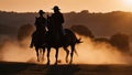 horse and rider on sunset silloutte fine art horse riders silhouette Royalty Free Stock Photo