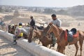 Horse Riders Around the Pyramids Royalty Free Stock Photo