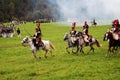 Horse riders at Borodino battle historical reenactment in Russia Royalty Free Stock Photo