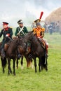 Horse riders at Borodino battle historical reenactment in Russia Royalty Free Stock Photo