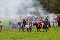 Horse riders at Borodino battle historical reenactment in Russia Royalty Free Stock Photo