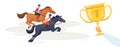 Horse riders. sport equestrian characters moving to golden achievement. Vector concept background in cartoon style Royalty Free Stock Photo