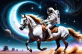 A Horse Riding an Astronaut Mid-Gallop, Suspended in a Star-Filled Cosmos, Mane Flowing with Cosmic Brilliance