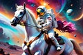 Astronaut riding a horse in space