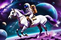 A Horse Riding an Astronaut Mid-Gallop, Suspended in a Star-Filled Cosmos, Mane Flowing with Cosmic Brilliance