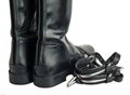 Horse riding boots and spurs isolated on white. close up Royalty Free Stock Photo