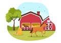 Horse Riding Cartoon Illustration with Cute People Character Practicing Horseback Ride or Equestrianism Sports in the Green Field