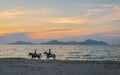 Horse riding Marmari Tigaki Beach on sunset, Kos, Greece