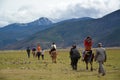 Horse riding to snow mountain trip Royalty Free Stock Photo