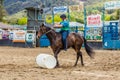 Murrurundi, NSW, Australia, February 24, 2018: Competitor in the King of the Ranges Bareback Freestyle Competition