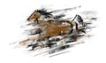 Horse running - artwork on white background. Hand drawn picture.