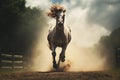 The horse is running and the dust is under its hooves Royalty Free Stock Photo