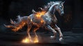 Horse Running, Fire Ornate Clothing, Fiery Eyes. Generative AI