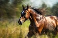 A horse running free in a field, capturing its strength and power AI generated