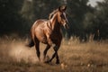 A horse running free in a field, capturing its strength and power AI generated