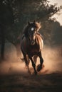 A horse running free in a field, capturing its strength and power AI generated