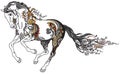 Horse running in the gallop. Floral style