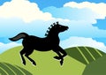 Horse running over hills